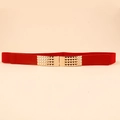 Red elastic waist belt with gold pyramid stud buckle for dresses and shirts - Rivet Buckle Style (19235) / Red / 60-80cm