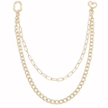 Golden double-layer hip-hop trousers chain with Cuban links and heart-shaped hook buckle - Gold