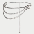 Cinturón de cadena multicapa de metal plateado con anillos y colgante de bola - Plateado Talla Pequeña (HYY19210)