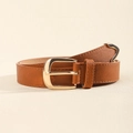 Cintura in pelle marrone con fibbia in metallo dorato e punta decorativa - Cammello (19379)