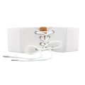 Cintura larga elastica bianca con allacciatura in pelle marrone e occhielli in metallo su bianco - Bianco