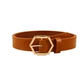 Cintura classica in pelle marrone da donna con fibbia esagonale dorata dallo stile minimal - Fibbia Esagonale Cammello (19278) / 100cm