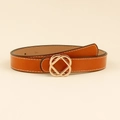 Classic orange leather belt for women featuring a gold geometric double-ring buckle - Camel Double Ring Buckle (19296) / 100cm