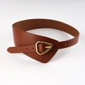 Fashionable brown PU leather waist belt for women with elegant golden triangle buckle - Brown