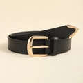 Cintura sottile nera da donna con fibbia dorata chiara e punta in metallo in stile moderno - Nero (19379)
