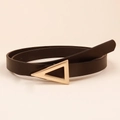 Minimalist black leather skinny belt featuring a stylish golden triangle buckle - Black Triangle Buckle (19257) / 100cm