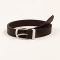 Classic black leather belt for women with elegant silver round metal buckle and stitched edges - Black Round Pin Buckle (19271) / 100cm