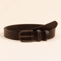 Classic black leather belt with dark grey metal D-ring buckle and double loop fasteners - Black Simple Pin Buckle (19294) / 100cm