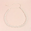 Elegant woven pearl waist belt featuring intricate hollow patterns for women dresses - Wave Edge Woven Style (19196)