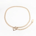 Minimalist thick golden link waist chain belt with rectangular buckle and teardrop charm - Gold 105cm