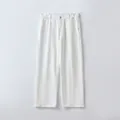 Classic white wide-leg denim jeans with a straight loose fit and durable metal rivet details - S / White