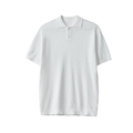 White short sleeve knit polo shirt for men featuring breathable diamond textured pattern - S / White
