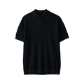 Classic black cable knit cotton polo shirt for men with ribbed cuffs and two-button collar - S / Black