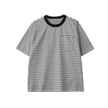 T-shirt da uomo a righe bianche e nere con classico girocollo e taschino sul petto frontale - S / Bianco