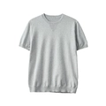 T-shirt en maille pour hommes à manches courtes en gris clair avec col rond classique - S / Gris