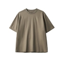 Men's loose round neck short sleeve T-shirt in solid olive green with drop shoulder - Khaki