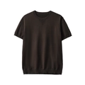 T-shirt en tricot marron foncé pour homme coupe ajustée avec col rond et détails côtelés - S / Marron