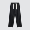 Zwarte casual herenbroek met wijde pijpen en decoratieve witte geweven riemen en knoopsluiting - 2XL / Zwart