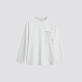 White long-sleeve knit T-shirt featuring a chest pocket with silver metal rivet detail - M / White