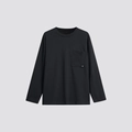 Men's black long sleeve crew neck t-shirt with chest pocket and silver metal stud detail - M / Black