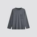 Men's charcoal grey long sleeve crew neck t-shirt with chest pocket and metal rivet detail - S / Gray