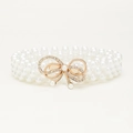 Elegante cintura elastica a tre strati di perle con fibbia a fiocco con strass brillanti - Bianco