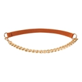 Damen Taillengürtel aus braunem elastischem Textil mit goldener Gliederkette und Verschluss - Kamel Gold / 60-80cm