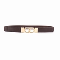 Ceinture élastique marron foncé pour femme avec une boucle à double anneau doré poli - café / 65cm