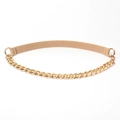 Elastischer Damengürtel mit goldener Gliederkette und khakifarbenem Stretchband - Beige Gold / 60-80cm
