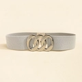 Detailed close-up of a wide elastic waist belt with a three-ring metal interlocking buckle - Pearly Silver Silver Buckle (19439)