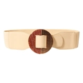 Cintura elastica larga beige da donna con fibbia rotonda in resina e metallo dorato - Beige