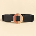Cintura elastica nera da donna con fibbia rotonda in oro e resina effetto marmo - Nero