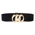 Cintura elastica nera larga da donna con tre anelli metallici dorati intrecciati decorativi - Nero Oro (19439)