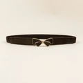 Elastischer schmaler Taillengürtel für Damen mit schwarzem Band und goldener Schleife - Schwarz