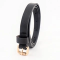 Slim black matte leather belt for women featuring a gold square buckle with diamond texture - Square Engraved Buckle Black (19167 Black)