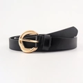 Schmaler schwarzer Ledergürtel für Damen mit minimalistischer goldener Doppelringschnalle - Doppelring-Schnalle Schwarz (19276 Schwarz)