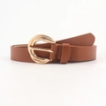Brauner Ledergürtel für Damen mit runder Goldmetallschnalle, elegantes minimalistisches Accessoire - Doppelring-Schnalle Kamel (19276 Kamel)