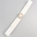 Detail of white elastic waist belt featuring a gold buckle with crystal rhinestones - Square Rhinestone Buckle (HYP19480) / White