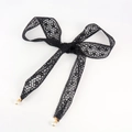 Elegant black lace bow belt with floral patterns and pearl pendants for dresses - Black