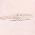 Detail of elegant pearl waist belt with floral rhinestone buckle for dresses - Silver Flower Shape Buckle (HYY19168)
