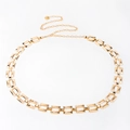 Detailed macro view of golden hollow rectangle metal waist chain with rose pendant - 258 Gold