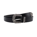 Cintura sottile nera da donna con fibbia vintage in argento inciso e stile western - Nero (19152)