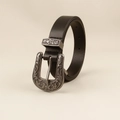Cintura nera da donna con fibbia metallica incisa a fiori in stile vintage bohémien - Nero (19324)