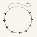 Dettaglio catena in vita argento con farfalle in smalto nero e strass con ciondolo rosa - Nero Senza Glitter
