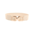 Women's chic beige elastic waist belt with a polished gold interlocking metal buckle - Off White