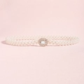 Three-row pearl waist belt featuring a floral rhinestone buckle for dresses - Gold Oval Large Gem Floral Buckle (HYY19154金扣)