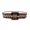 Ceinture tressée vintage pour femme marron café avec motif zigzag et boucle écaille carrée - 100cm / Style Tressé à Motifs Ondulés (19501A)