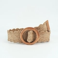 Ceinture tressée marron clair bohème avec bords festonnés et boucle ronde en bois - 100cm / Bord Festonné Marron Clair Boucle Bois Ronde Style (19465)