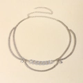 Detail of silver multi-layer chain waist belt with small lock charms and lobster clasp - Silver