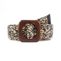 Ceinture tressée bohème noir et beige avec une grande boucle carrée en bois - 100cm / Mélange Noir Jaune Boucle Bois Carrée Style (19462)